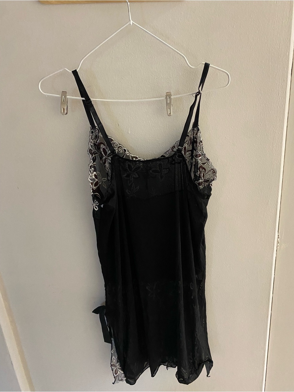 Black Embroidered Slip Dress with Silver Accents